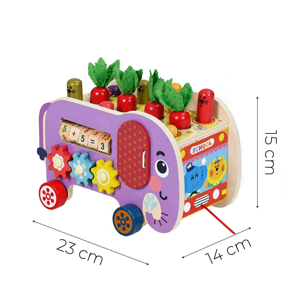 Koka aktivitāšu kubs 8in1 “Zilonis” – staigulis, šķirotājs, ksilofons, makšķerēšana | EcoToys