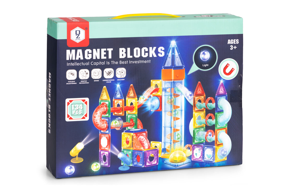 Magnētiskais konstruktors ar gaismām – bumbiņu trase, 134 gab. | EcoToys