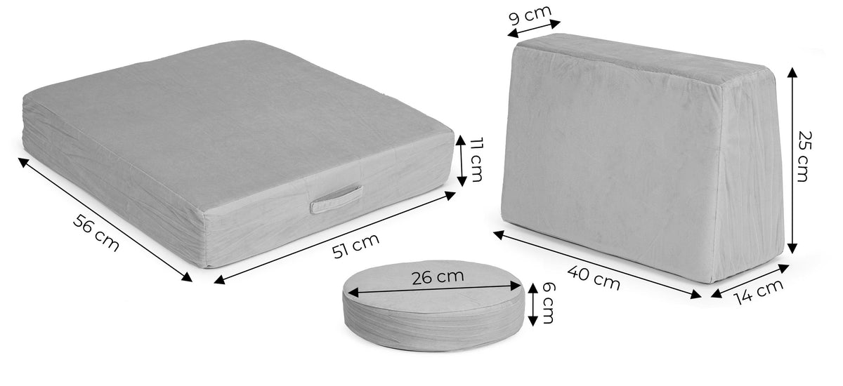 Liels saliekams modulārs bērnu dīvāns DIY, 8 mīksti spilveni, pelēks | EcoToys