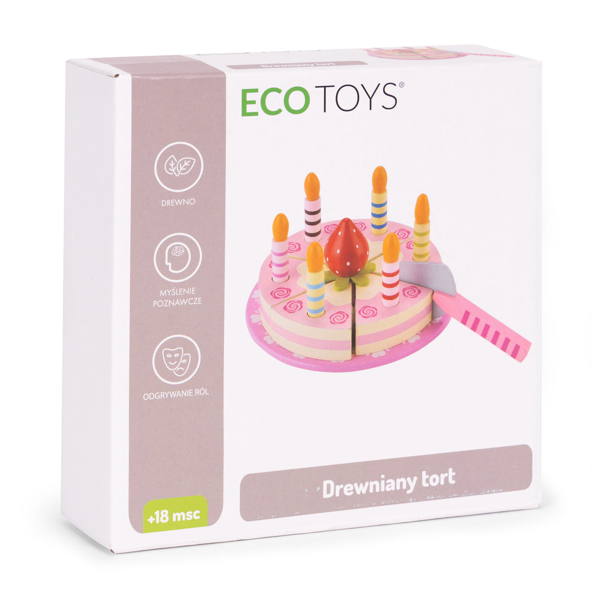 Koka torte ar līplenti, svecītēm un zemenēm, 15 gab. | EcoToys