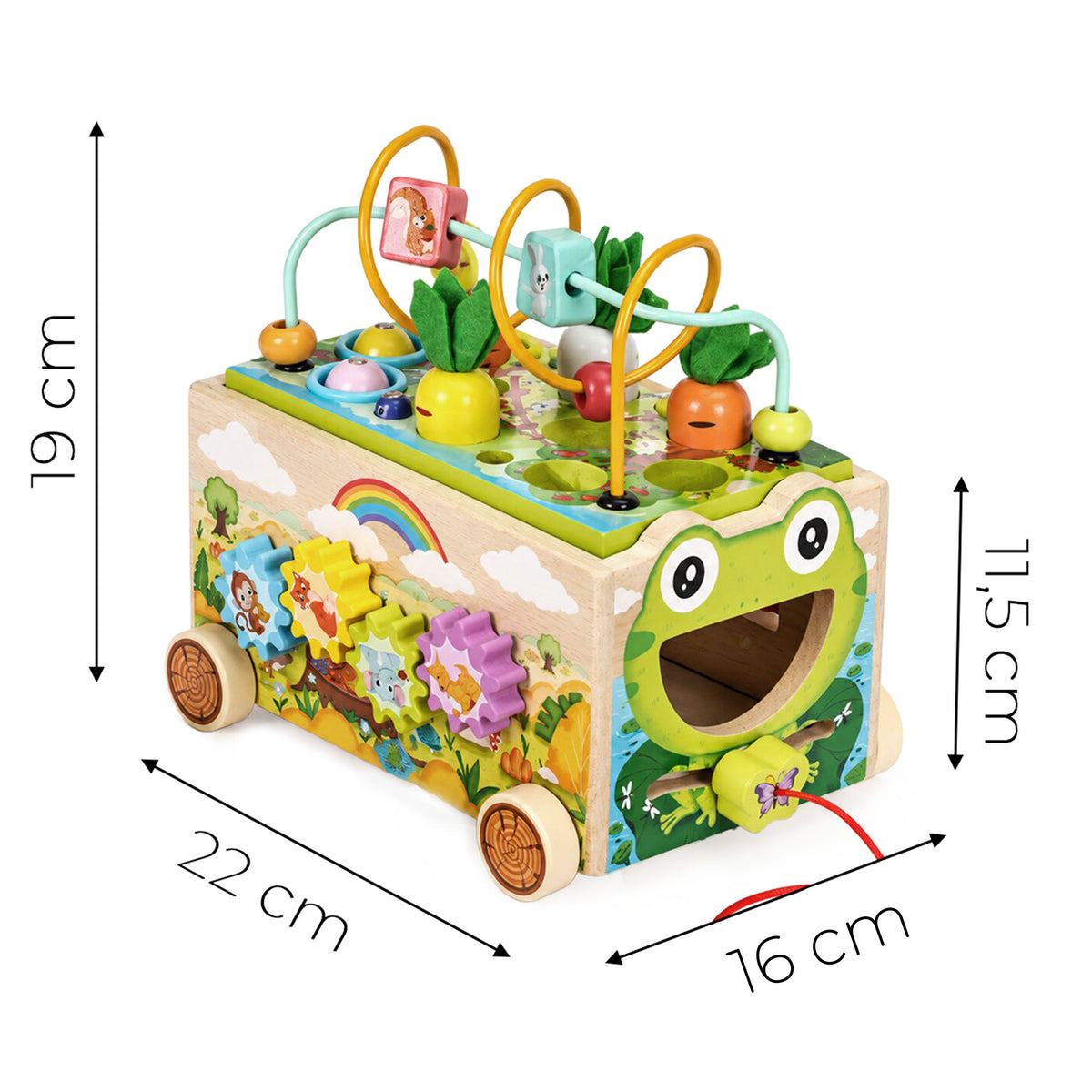 Koka aktivitāšu kubs 8in1 “Varde” – staigulis, šķirotājs, ksilofons, makšķerēšana | EcoToys