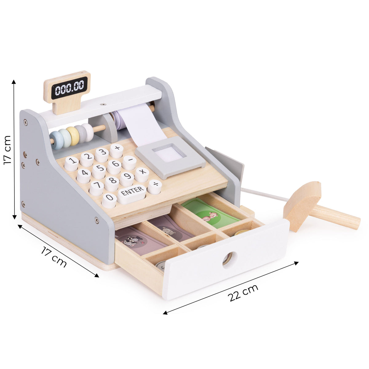 Koka bērnu kases aparāts ar skeneri, banknotēm, monētām un karti | EcoToys