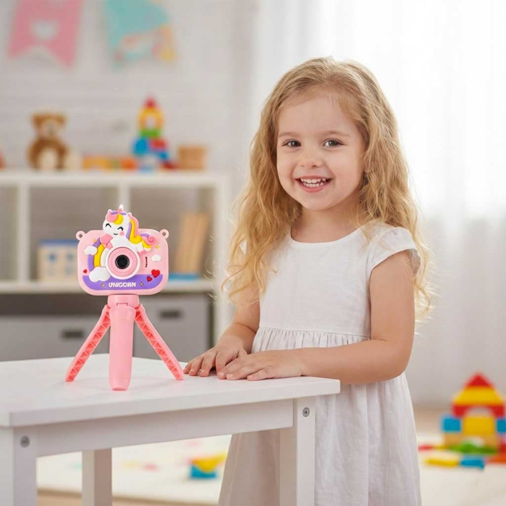 Bērnu digitālā kamera ar statīvu “Vienradzis”, rozā | EcoToys