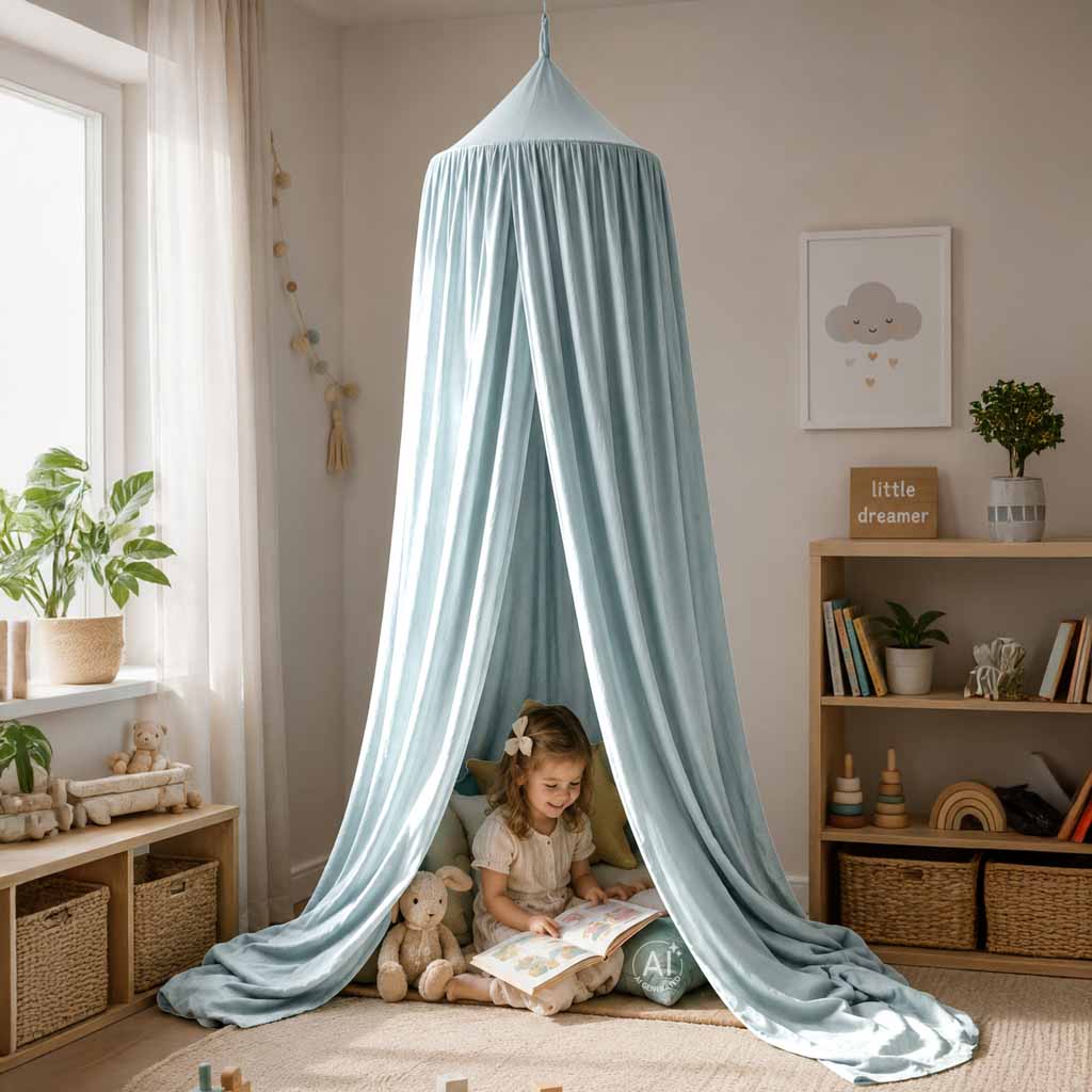 Bērnu baldahīns gultiņai – aizkars, telts, tipi, piekaramais, zils | EcoToys