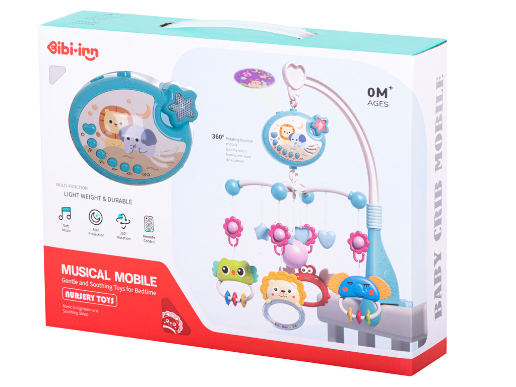 Muzikālais karuselis gultiņai ar zvaigžņu projektoru un pulti, zils | EcoToys