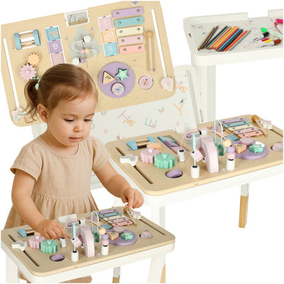 LUDO manipulāciju dēlis koka sensorais galds 2in1 rozā