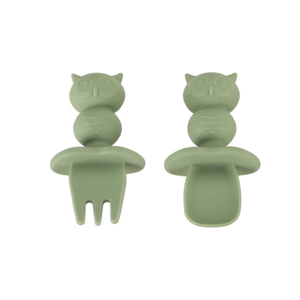 Bērnu silikona trauki pūce milita zaļš | EcoToys