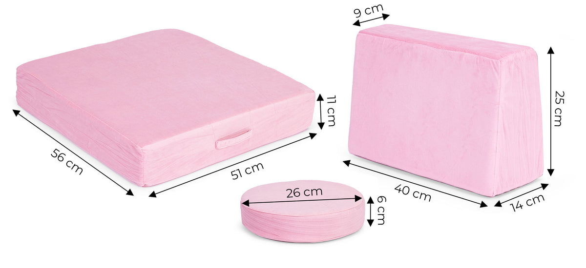 Liels saliekams modulārs bērnu dīvāns DIY, 8 mīksti spilveni, rozā | EcoToys