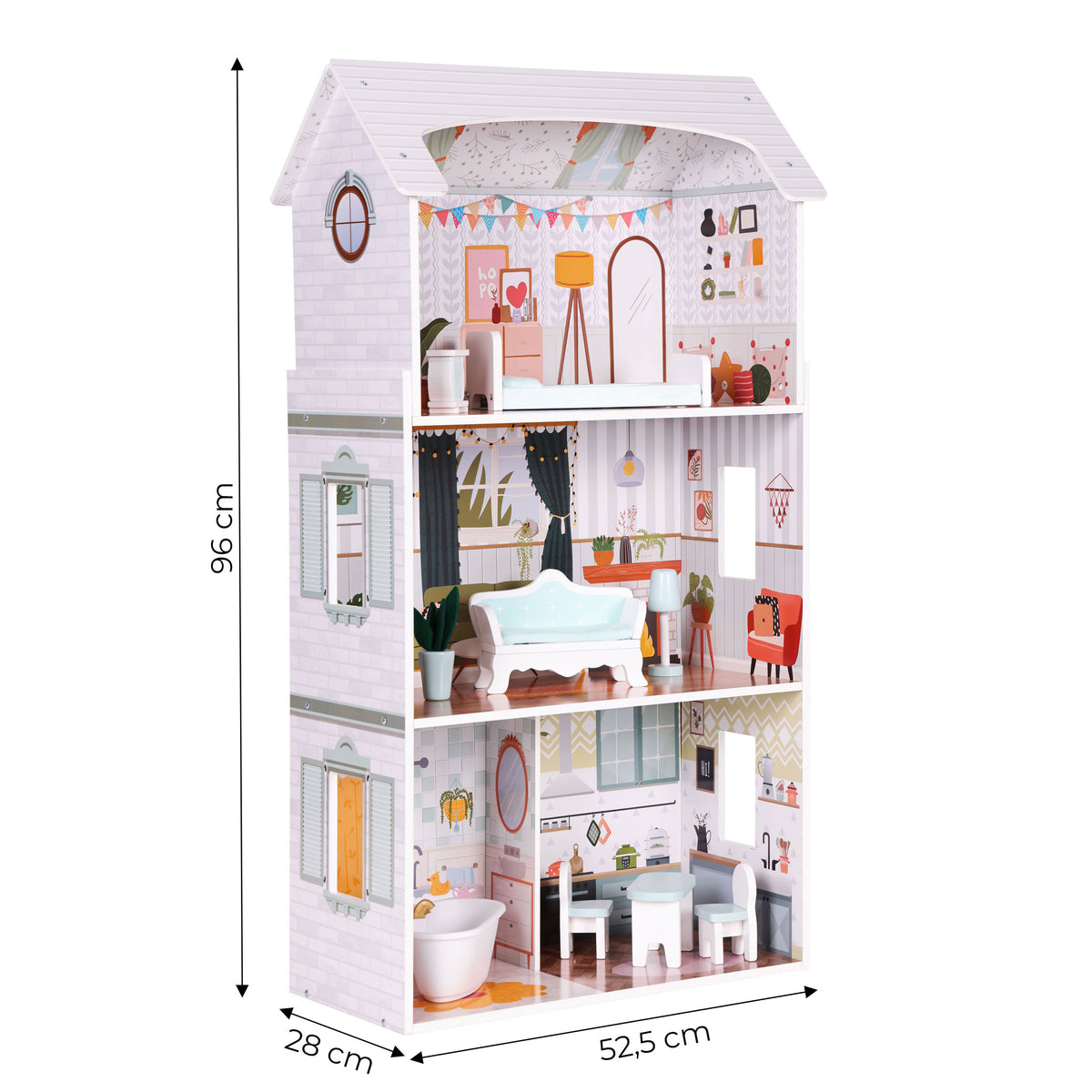 Leļļu māja “Alice” – 3 stāvi, 4 istabas, 9 mēbeles | EcoToys