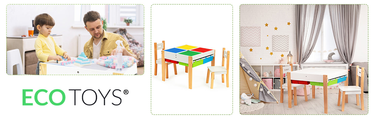Koka bērnu mēbeļu komplekts: galds + 2 krēsli | EcoToys