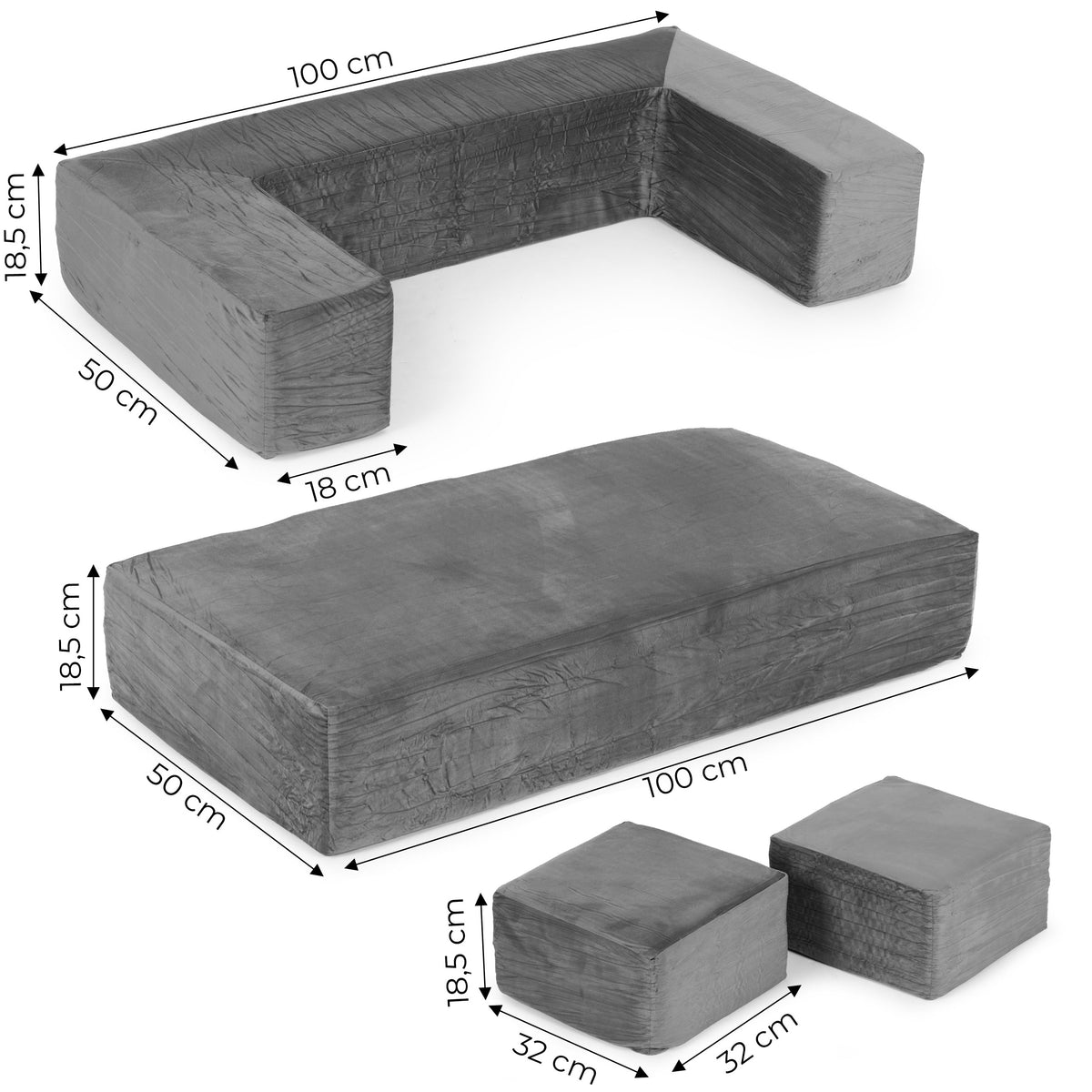 Saliekams modulārs bērnu dīvāns DIY, 4 mīksti spilveni, pelēks | EcoToys