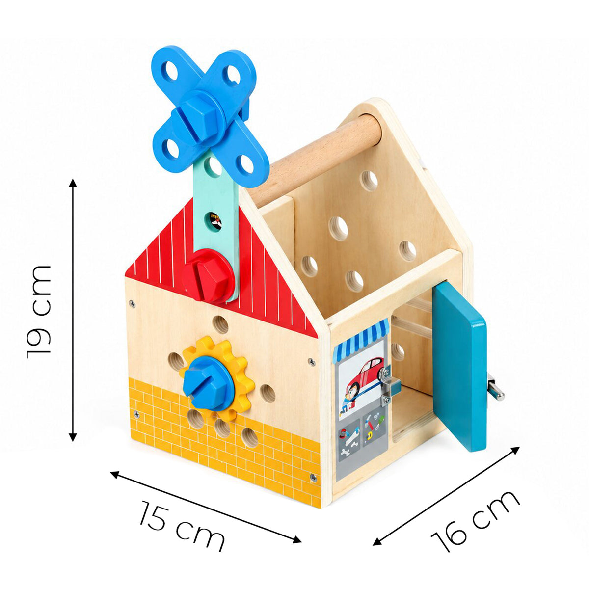 Koka instrumentu mājiņa DIY ar āmuru un skrūvēm, 32 gab. | EcoToys