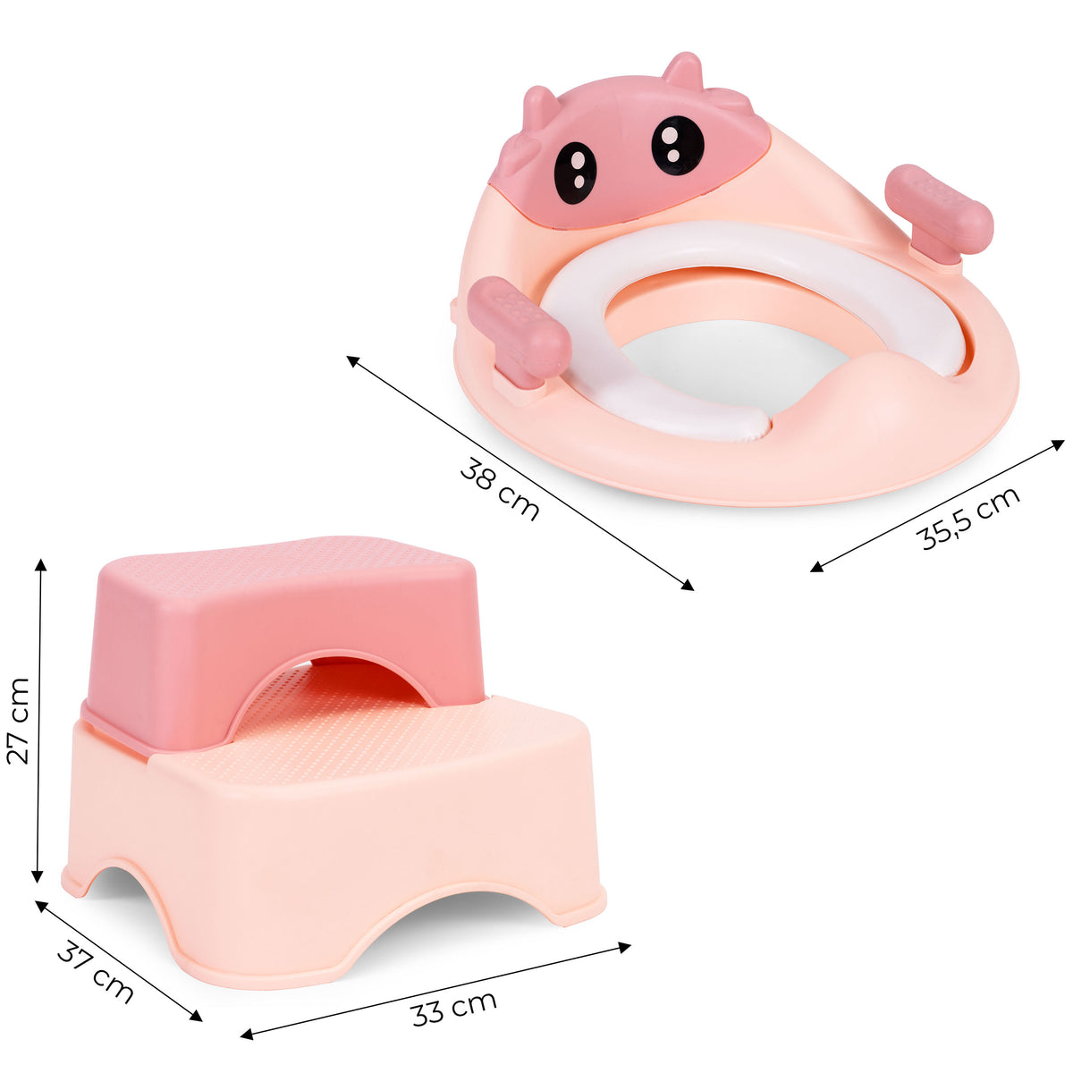 Tualetes sēdeklis bērniem ar pakāpieniem un platformu, rozā | EcoToys