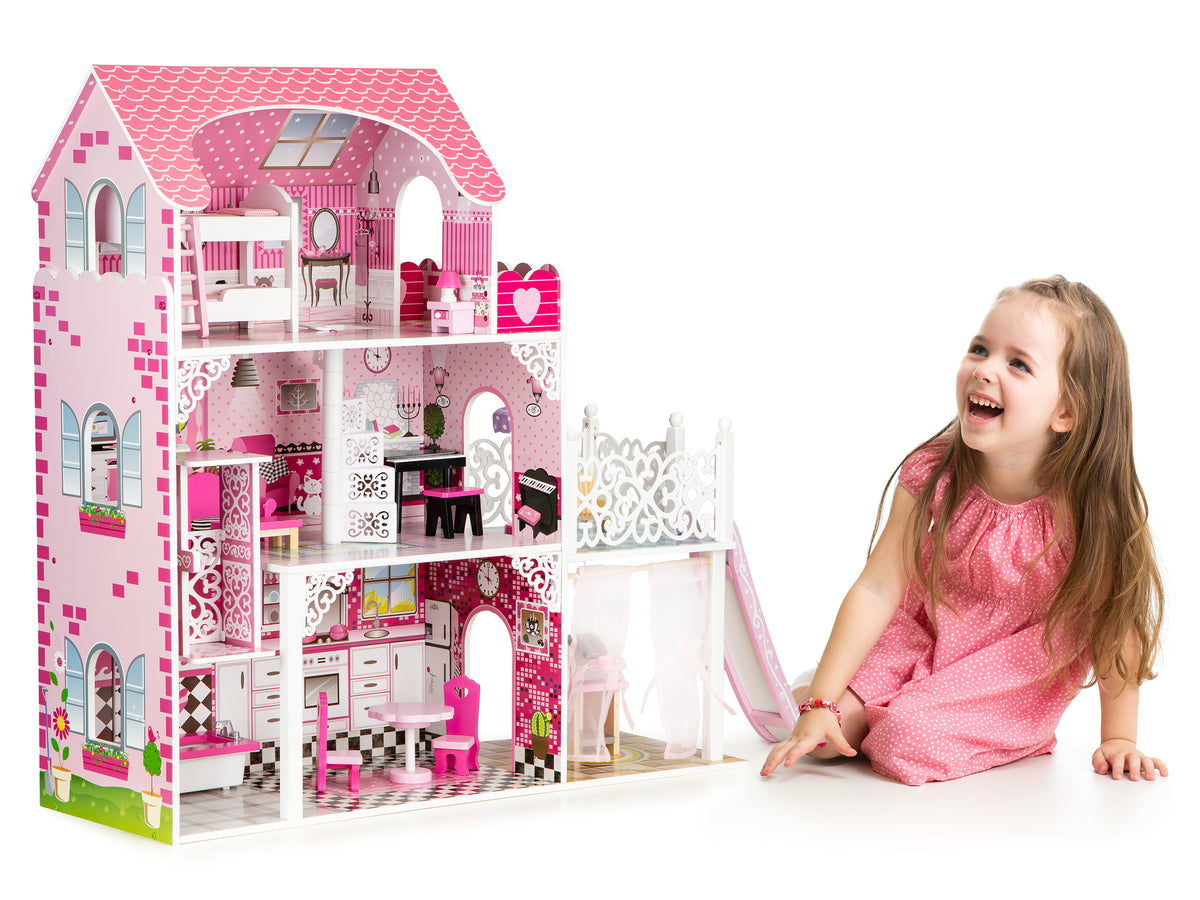 Koka leļļu māja XXL ar liftu un slidkalniņu | EcoToys