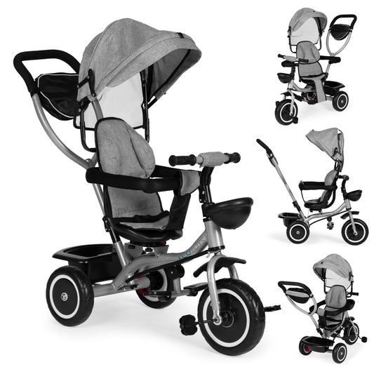 Trīsritenis – ratiņi 2in1 ar grozāmu sēdekli un saliekamu jumtiņu, pelēks | EcoToys