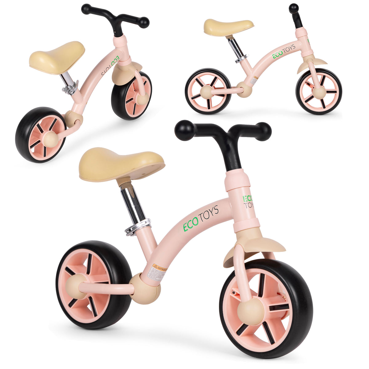 Līdzsvara velosipēds ar EVA riteņiem un regulējamu sēdekli, rozā | EcoToys
