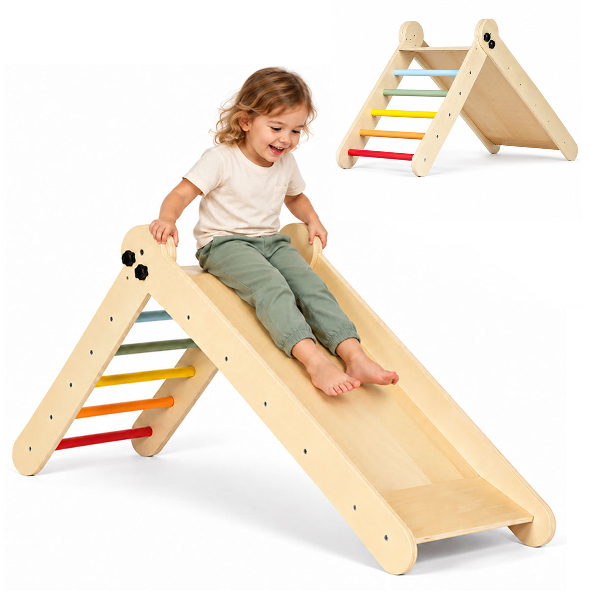 Koka Montessori kāpelēšanas komplekts ar kāpnēm un rampu “HENRY” | EcoToys