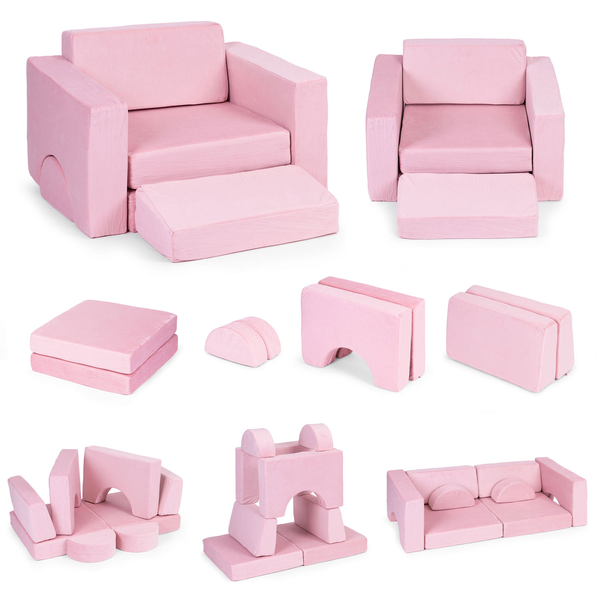 Modulārs bērnu krēsls DIY, 8 mīksti spilveni, saliekams, rozā | EcoToys