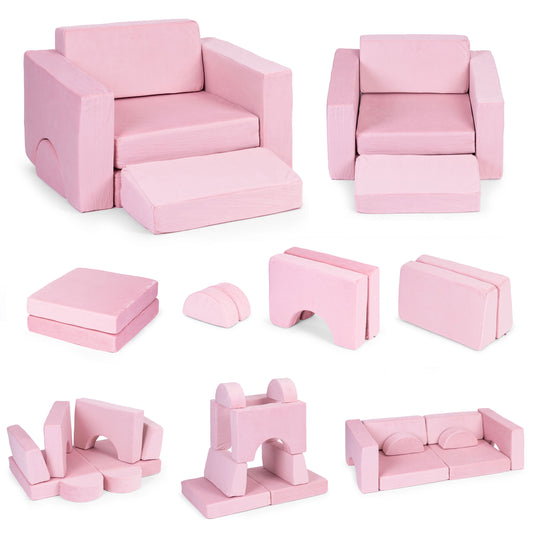 Modulārs bērnu krēsls DIY, 8 mīksti spilveni, saliekams, rozā | EcoToys