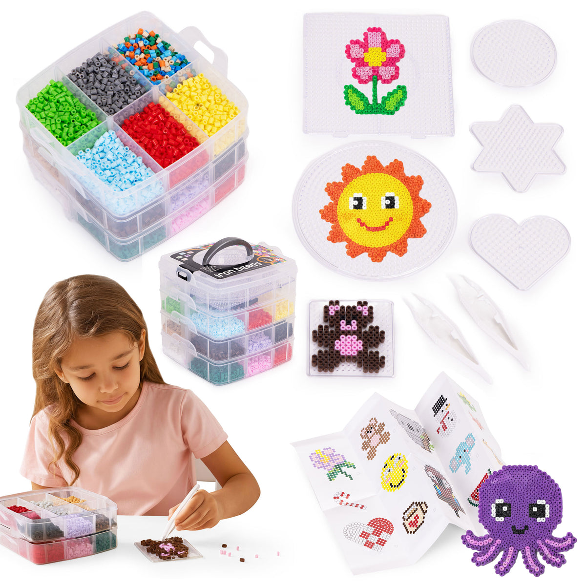 Gludināmās pērlītes XXL, 9000 gab., koferis ar trafaretiem | EcoToys
