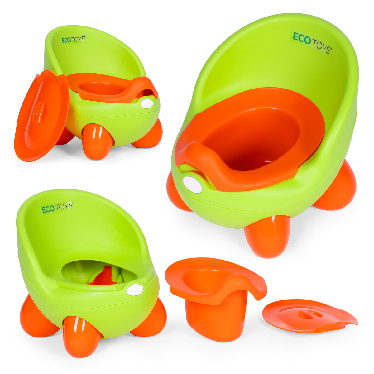 Bērnu podiņš ar izņemamu ieliktni un neslīdošām kājiņām, zaļš | EcoToys