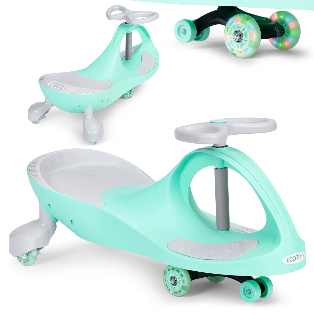 Bērnu pašbraucošā mašīna (wiggle car) ar LED riteņiem, zaļa | EcoToys