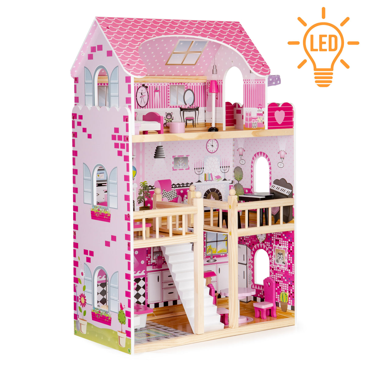Koka leļļu māja ar mēbelēm | EcoToys
