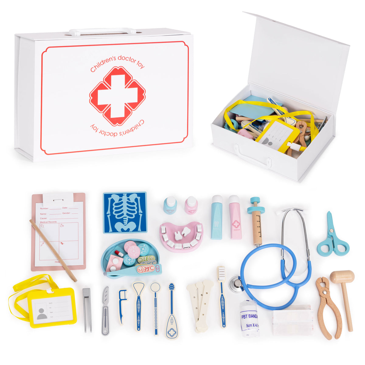 Koka ārsta komplekts bērniem – ārsta koferis, 34 gab. | EcoToys