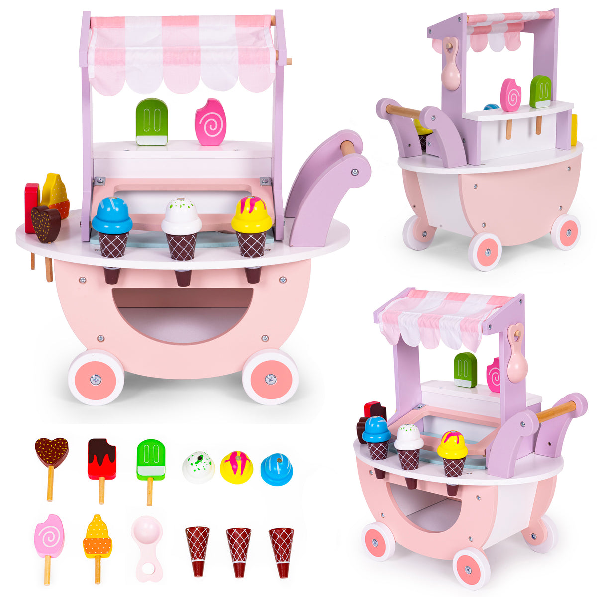 Koka saldējuma ratiņi – bērnu veikals, 12 gab. | EcoToys