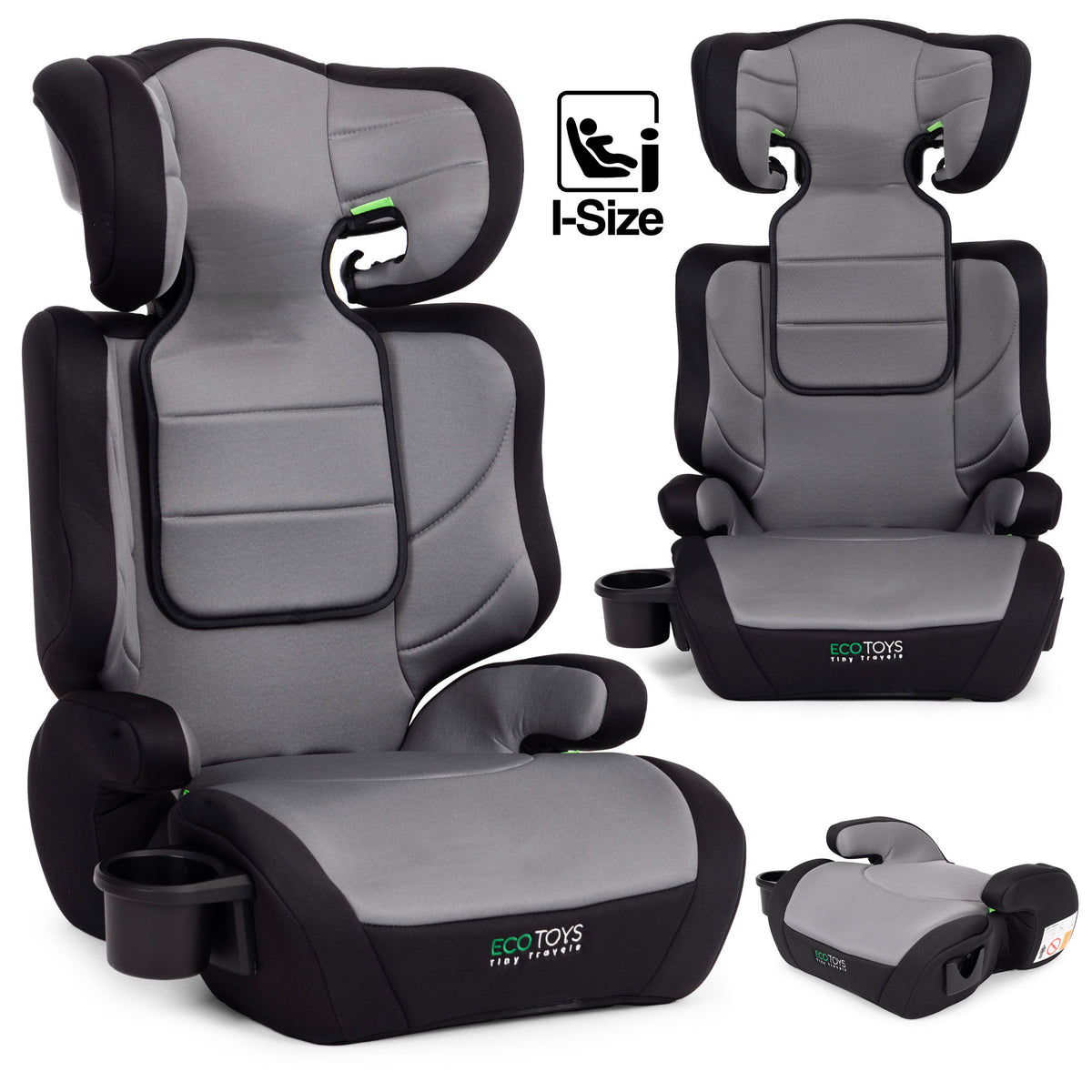 Bērnu autosēdeklis 2in1 i-SIZE, 100–150 cm, ar glāzes turētāju | EcoToys