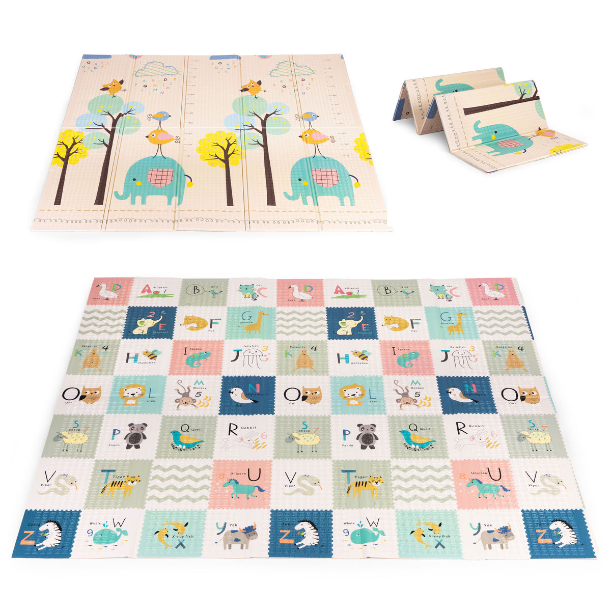 Izglītojošs divpusējs putu paklājs 200x180 cm ar auguma mērītāju un alfabētu | EcoToys