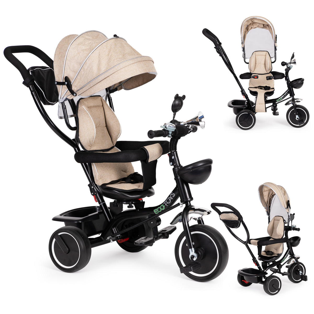 Trīsritenis ar grozāmu sēdekli un jumtiņu, bēšs | EcoToys