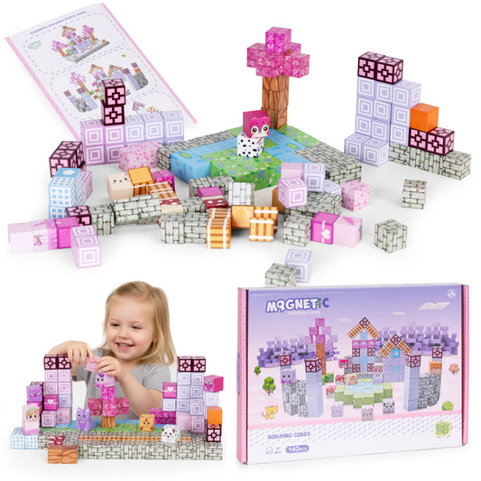 Magnētiskais konstruktors bērniem, 140 gab., rozā | EcoToys