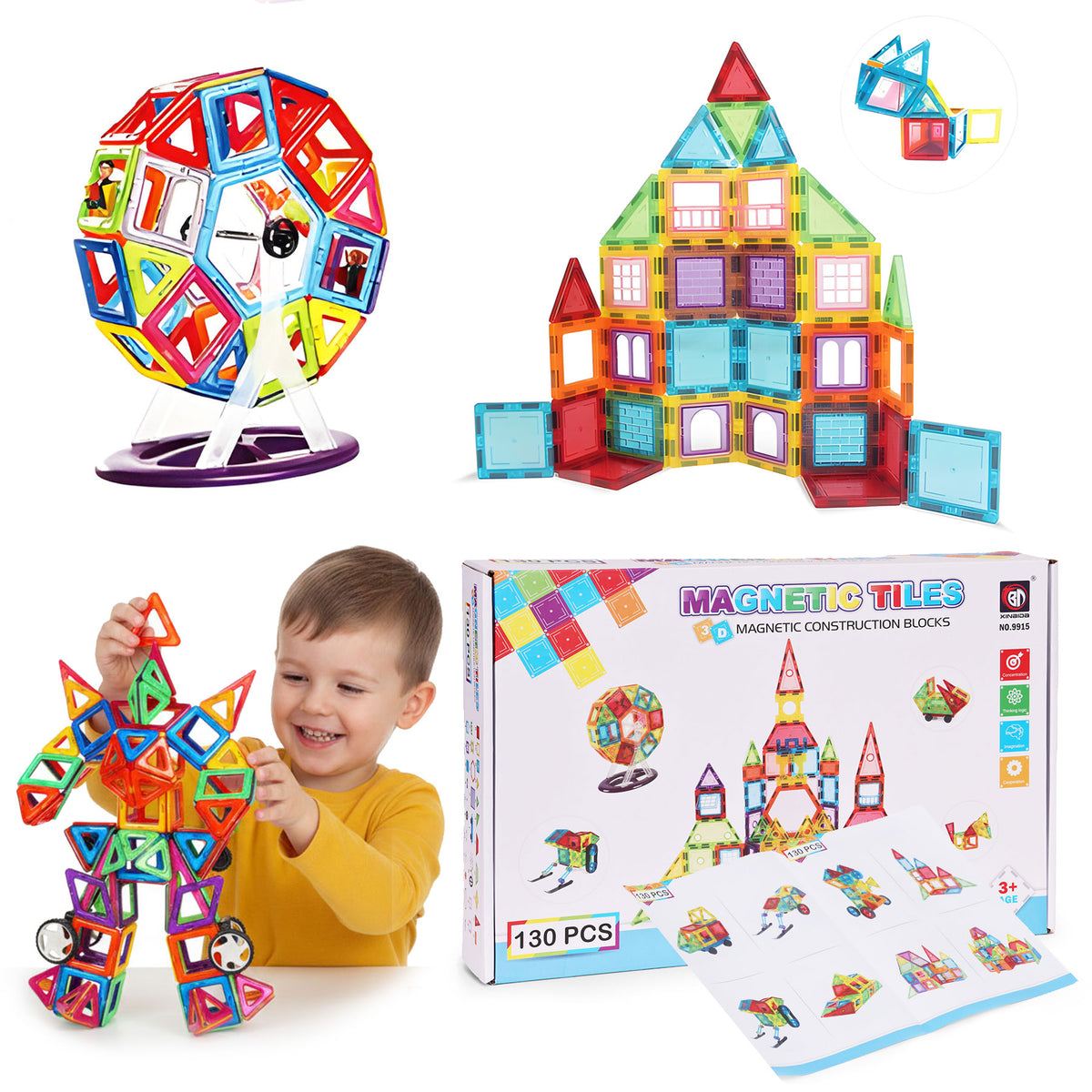 Magnētiskais konstruktors “Māja, mašīna un piekabe”, 130 gab. | EcoToys