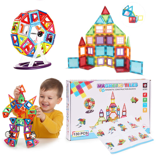 Magnētiskais konstruktors “Māja, mašīna un piekabe”, 130 gab. | EcoToys
