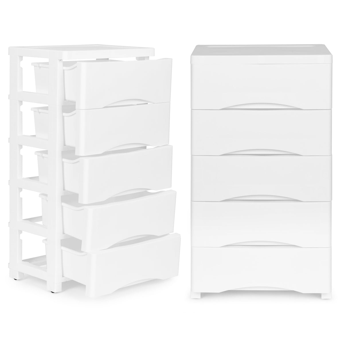 Plaukts ar 5 izvelkamām atvilktnēm uz ritenīšiem, balts ModernHome | EcoToys