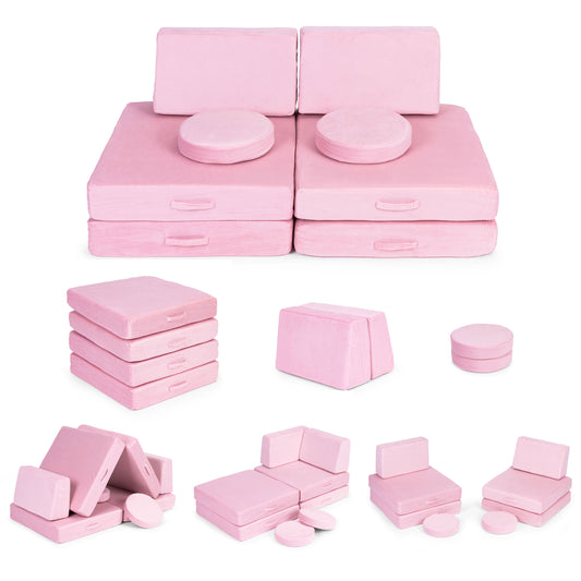 Liels saliekams modulārs bērnu dīvāns DIY, 8 mīksti spilveni, rozā | EcoToys