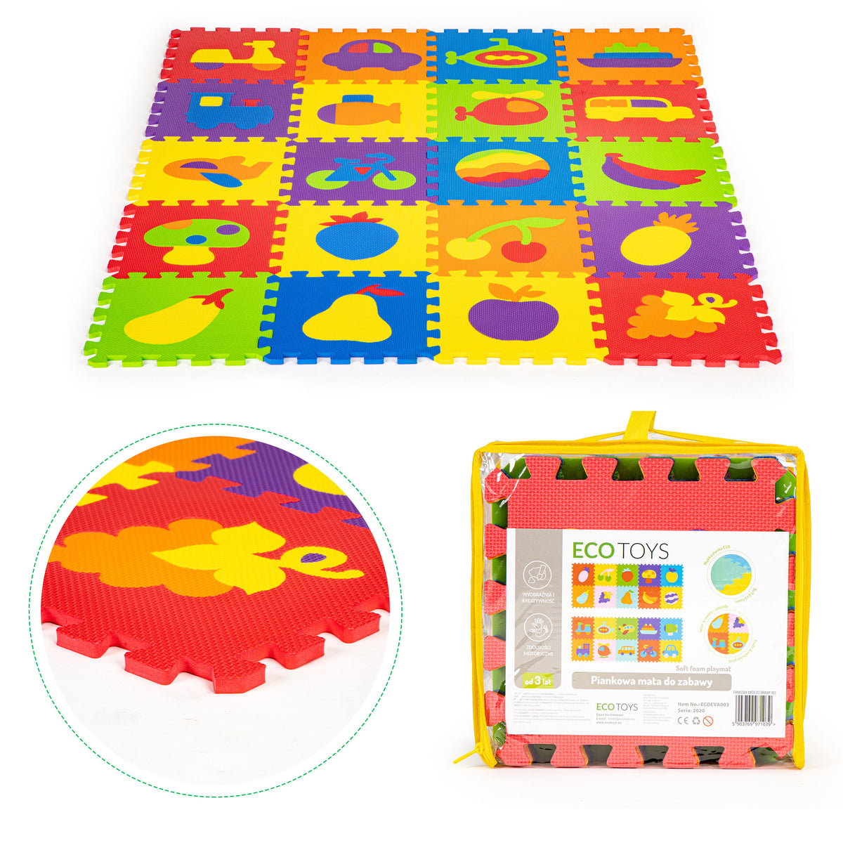 EVA putu izglītojošais puzles paklājs 148x119 cm, 20 gab. | EcoToys
