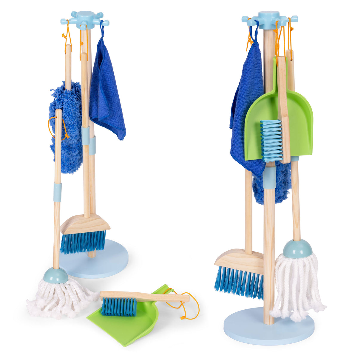 Koka bērnu tīrīšanas komplekts – mops, slota, liekšķere, 7 gab. | EcoToys