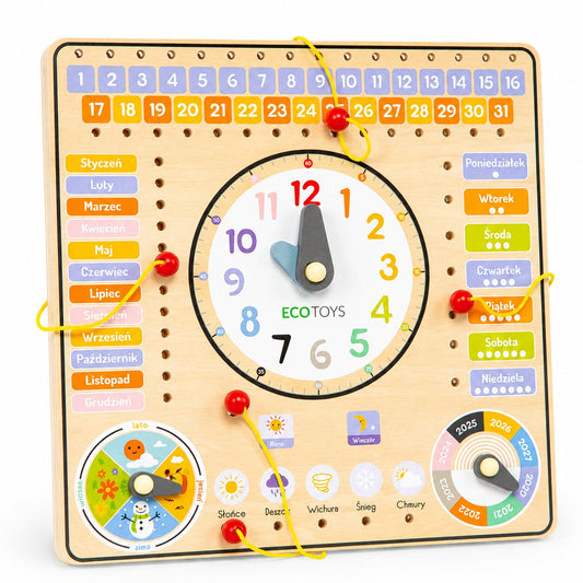 Koka manipulāciju dēlis ar kalendāru un pulksteni | EcoToys