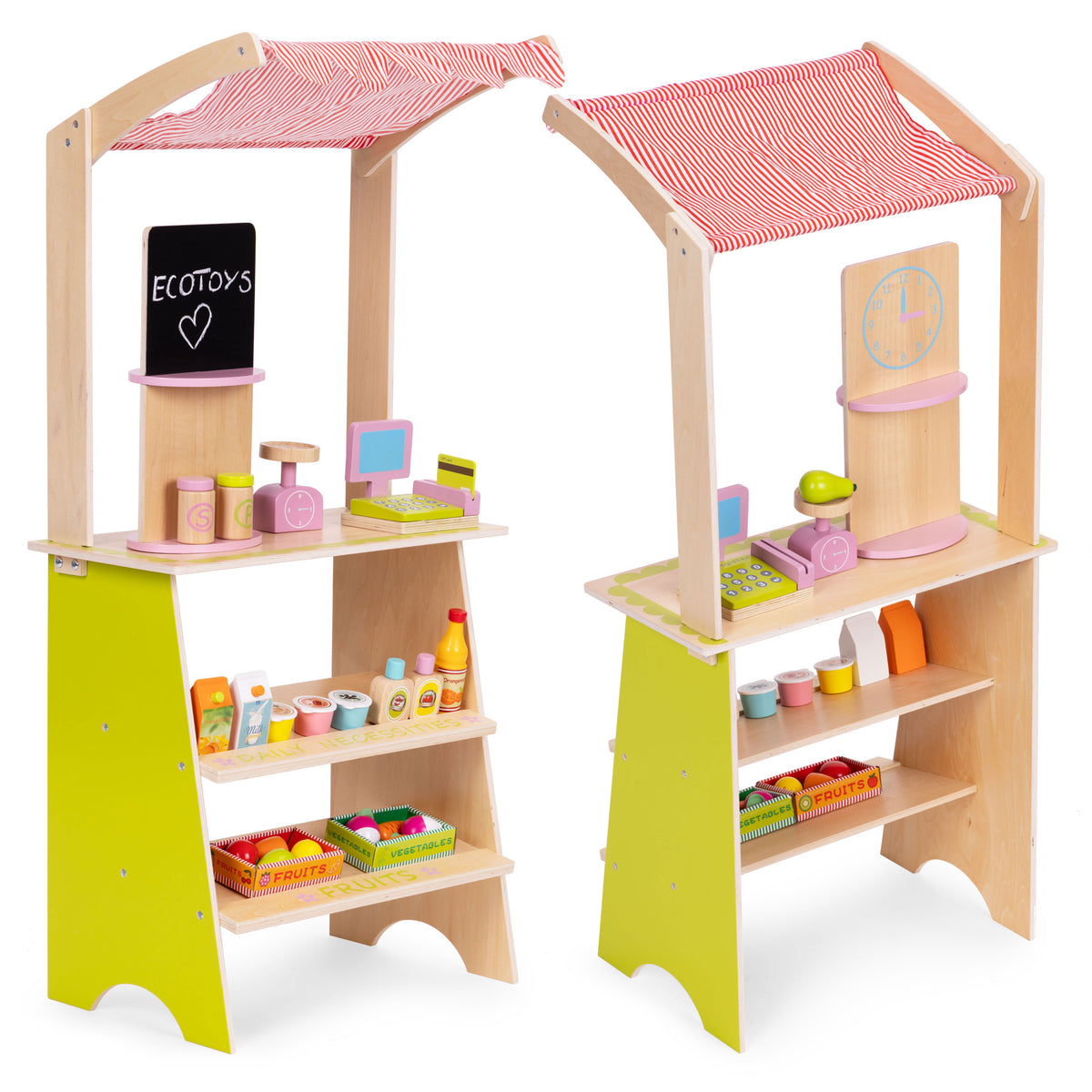 Liela koka tirgus lete bērniem ar termināli, svariem, augļiem un dārzeņiem, 20 gab. | EcoToys