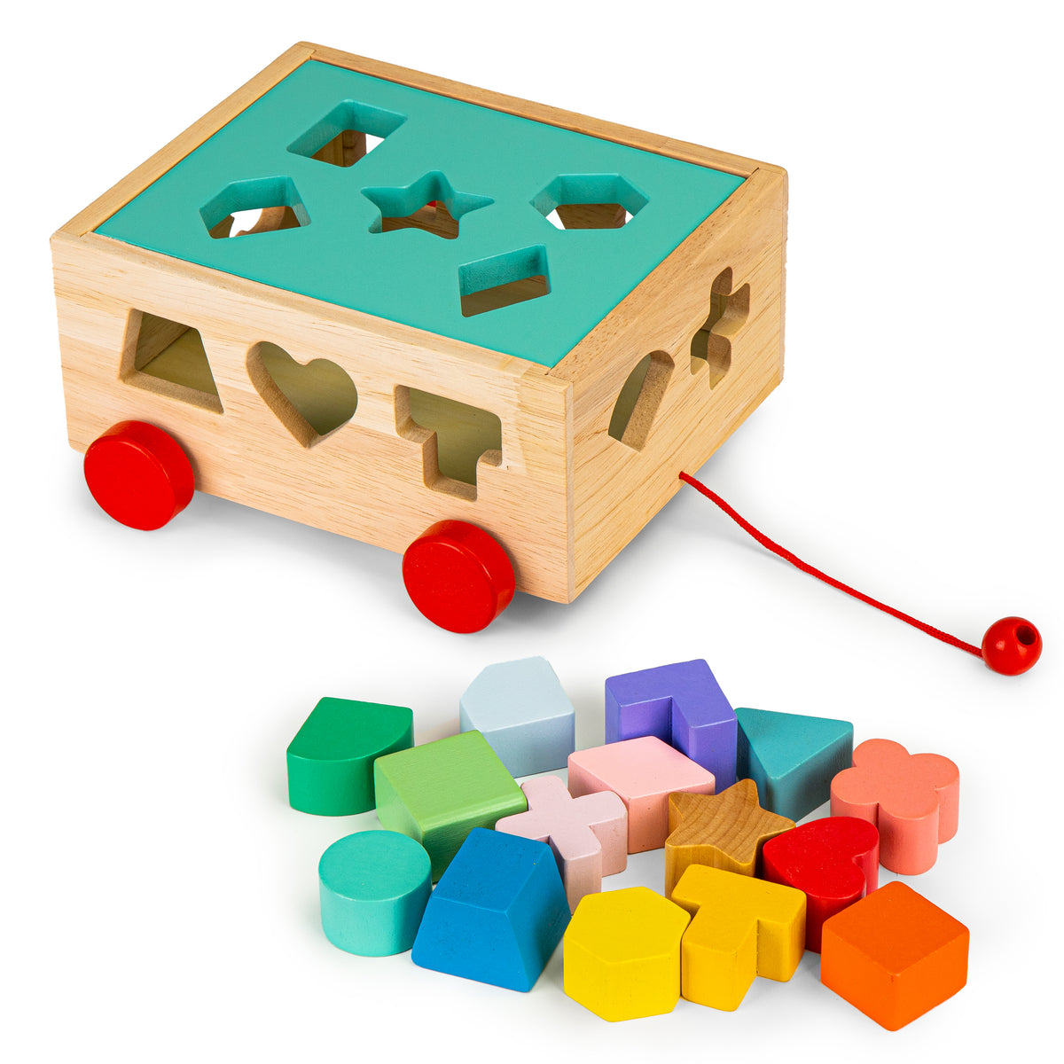 Koka stumjamie ratiņi – šķirotājs ar klucīšiem | EcoToys