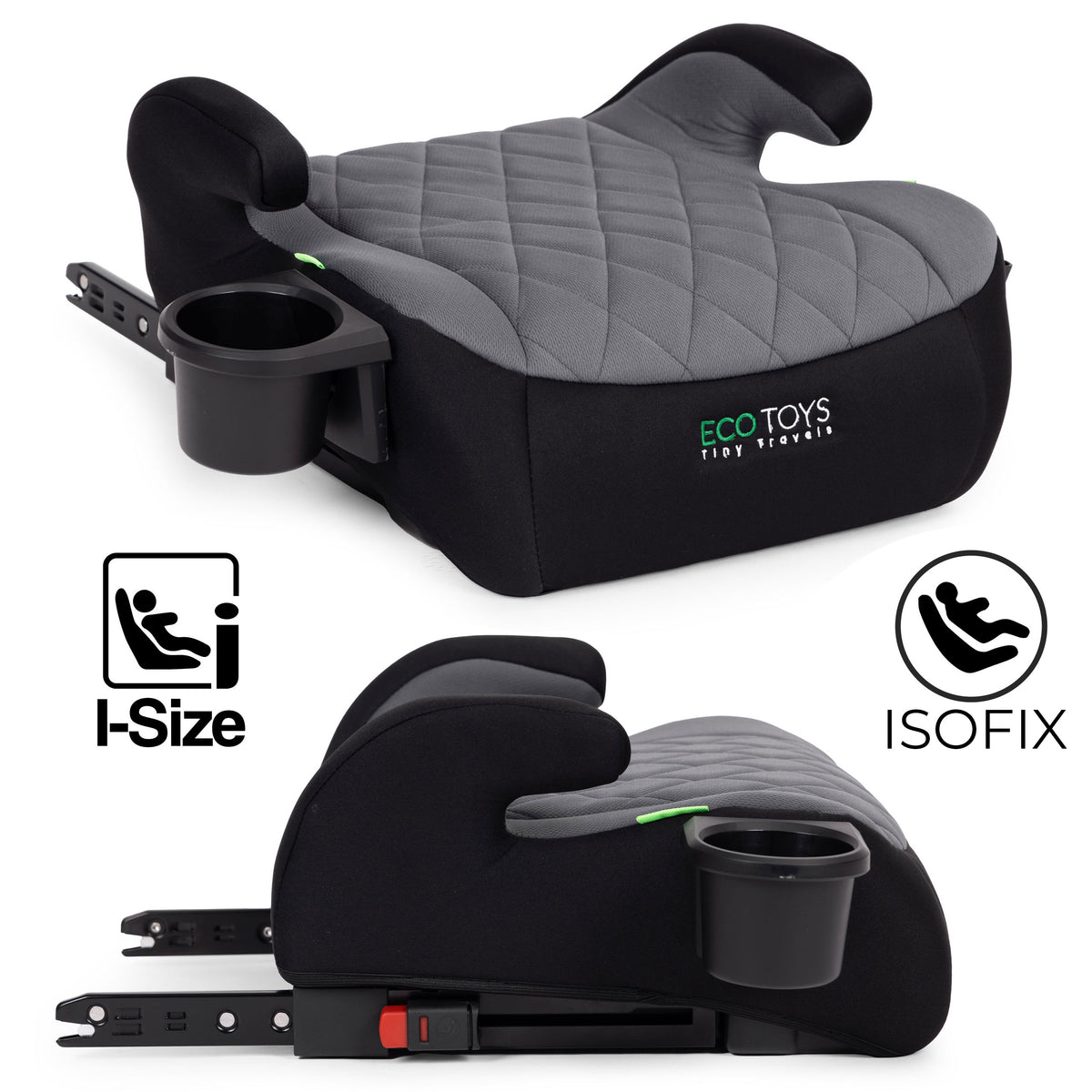 Bērnu autosēdeklis-paliktnis ISOFIX i-SIZE, 125–150 cm, ar glāzes turētāju | EcoToys