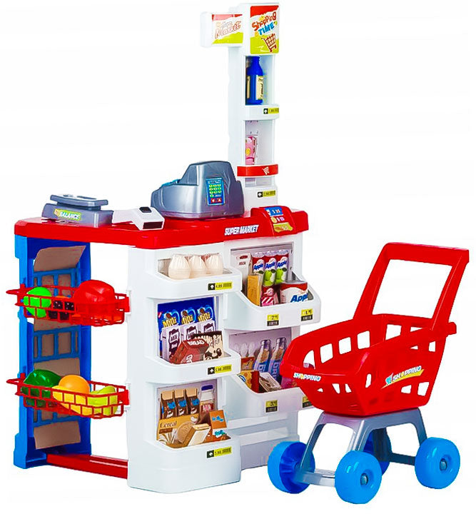 Liels bērnu veikals – lielveikala lete ar kasi, svariem un skeneri | EcoToys