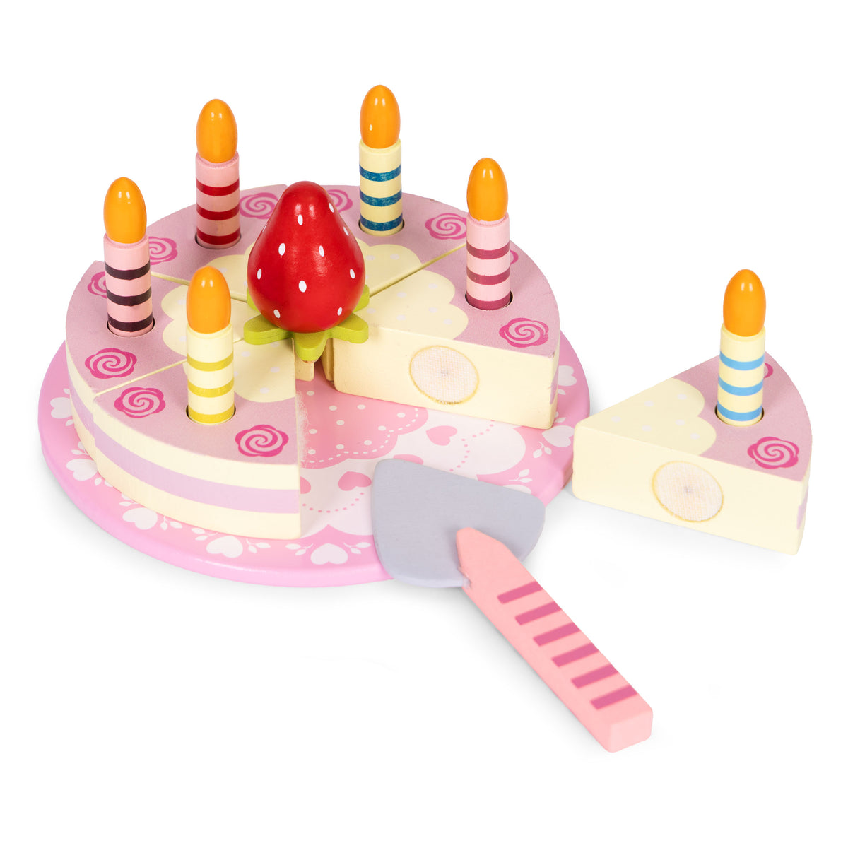 Koka torte ar līplenti, svecītēm un zemenēm, 15 gab. | EcoToys