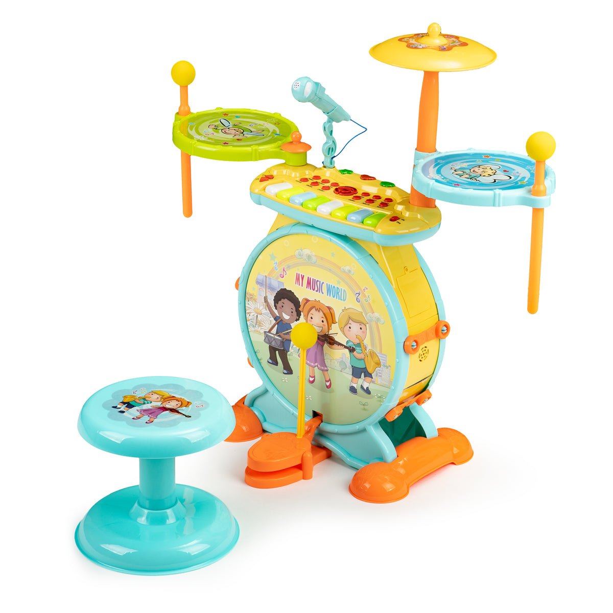 Bungu komplekts ar sintezatoru 2in1, mikrofons, karaoke, MP3, LED | EcoToys