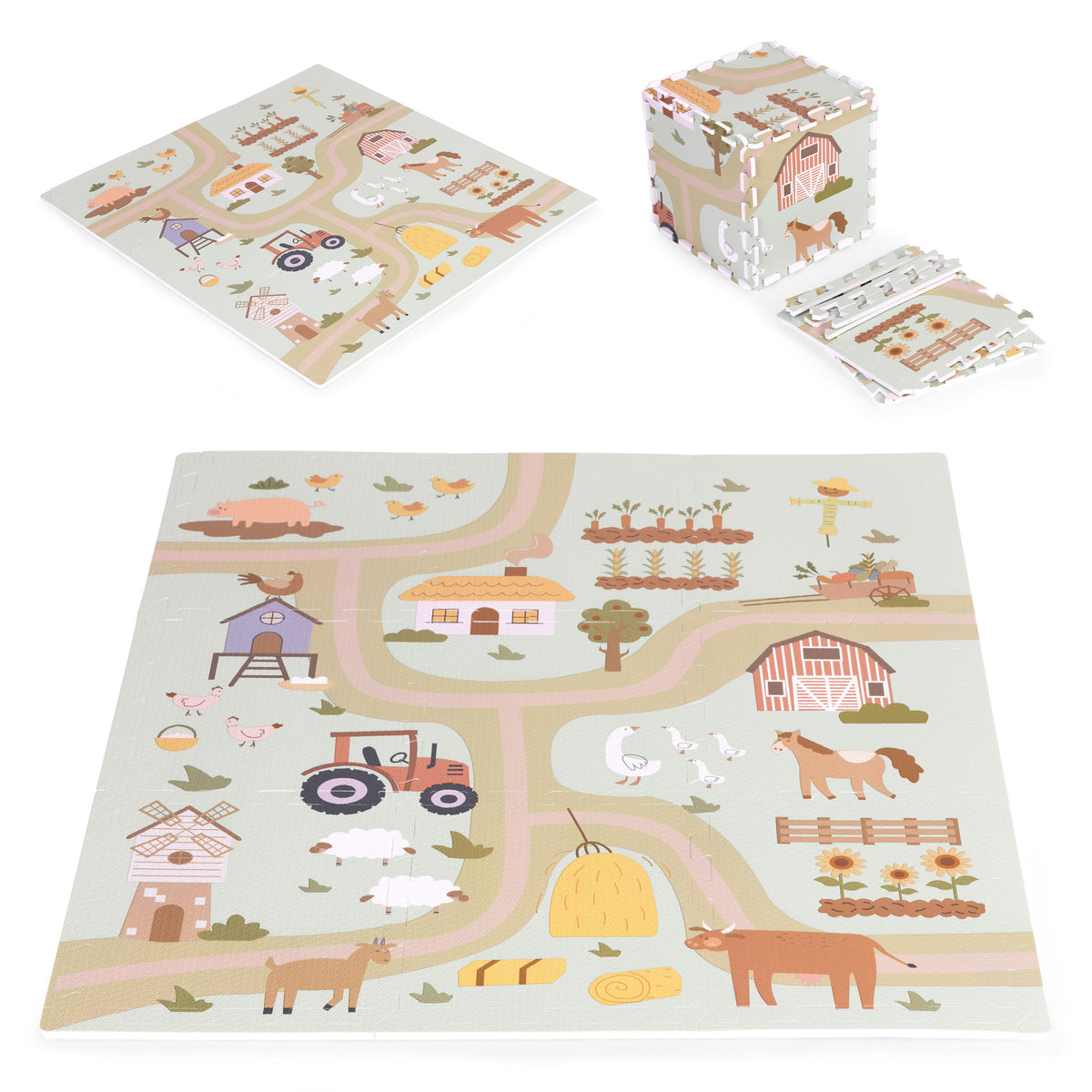 Liels EVA putu paklājs “Ferma” 90,5x90,5 cm, 21 gab. | EcoToys