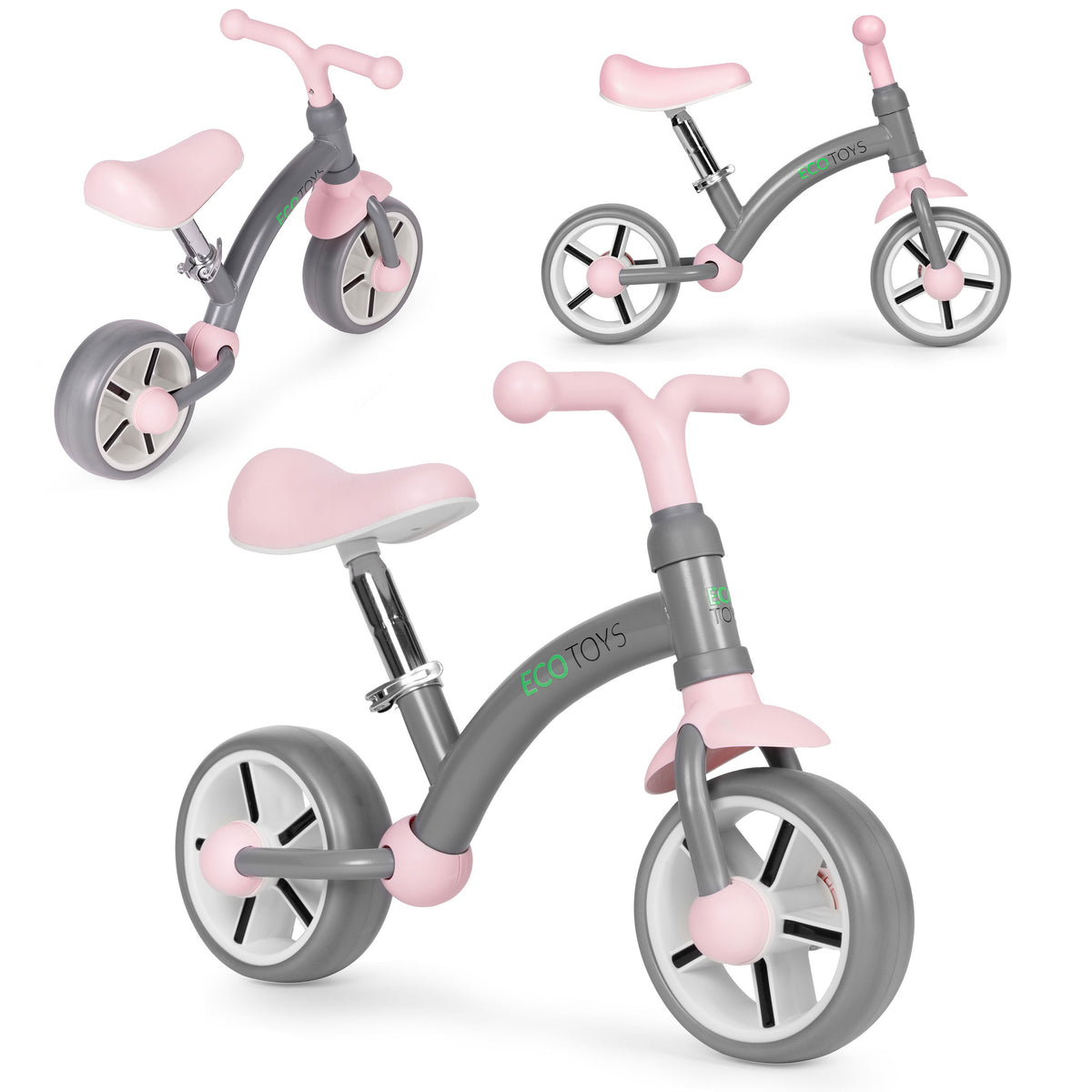 Līdzsvara velosipēds ar EVA riteņiem un regulējamu sēdekli, pelēks | EcoToys
