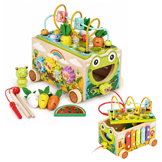 Koka aktivitāšu kubs 8in1 “Varde” – staigulis, šķirotājs, ksilofons, makšķerēšana | EcoToys