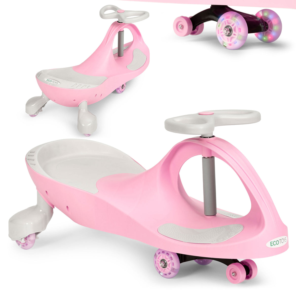 Bērnu pašbraucošā mašīna (wiggle car) ar LED riteņiem, rozā | EcoToys